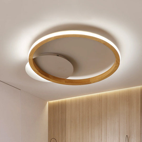 Simplicity Loop Wood Flush LED Ceiling Mount Light Fixture with Out Glow Design - 13"/17" Dia