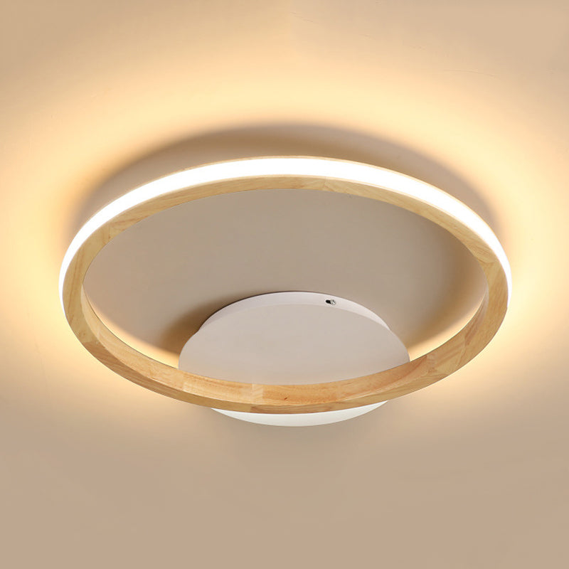 Simplicity Loop Wood Flush LED Ceiling Mount Light Fixture with Out Glow Design - 13"/17" Dia