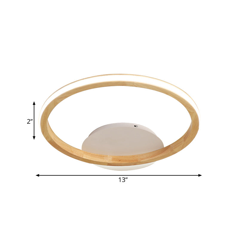 Simplicity Loop Wood Flush LED Ceiling Mount Light Fixture with Out Glow Design - 13"/17" Dia