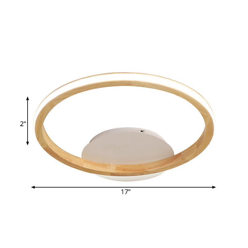 Simplicity Loop Wood Flush LED Ceiling Mount Light Fixture with Out Glow Design - 13"/17" Dia