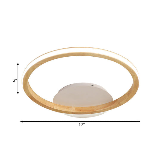 Simplicity Loop Wood Flush LED Ceiling Mount Light Fixture with Out Glow Design - 13"/17" Dia