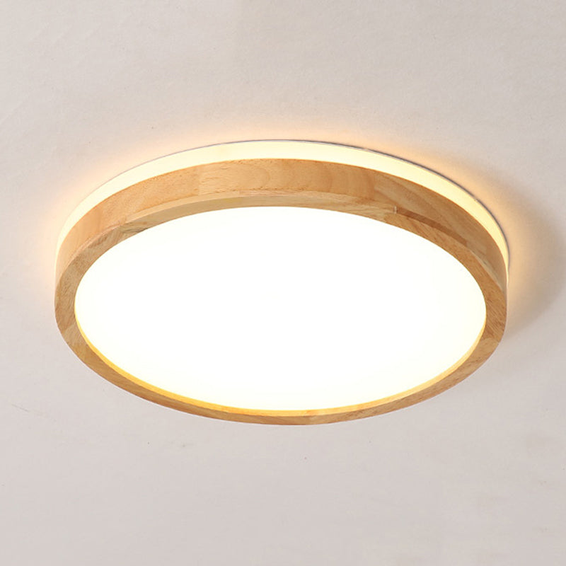 Nordic Beige LED Flushmount Ceiling Light with Wood Tambour Design & Recessed Diffuser - 12"/16" Diameter