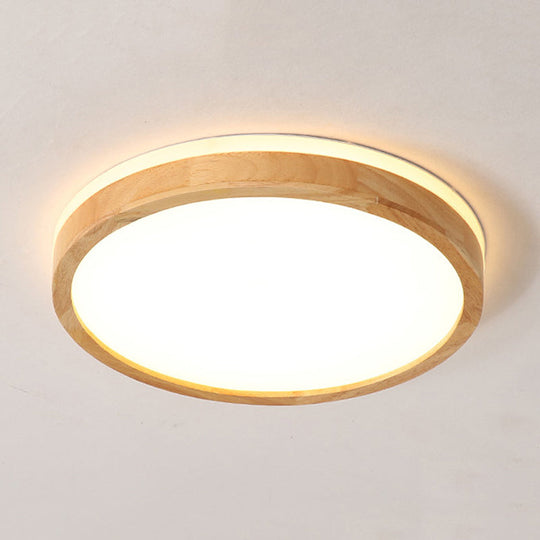 Nordic Beige LED Flushmount Ceiling Light with Wood Tambour Design & Recessed Diffuser - 12"/16" Diameter