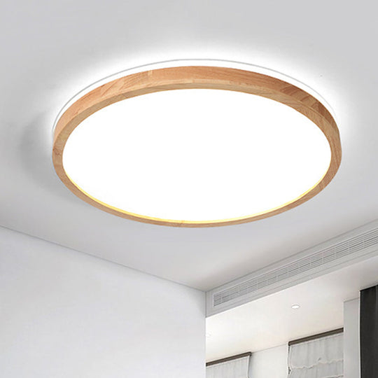 Nordic Led Wood Circle Ceiling Lamp With Acrylic Shade - Flush Mount Recessed Lighting Warm/White