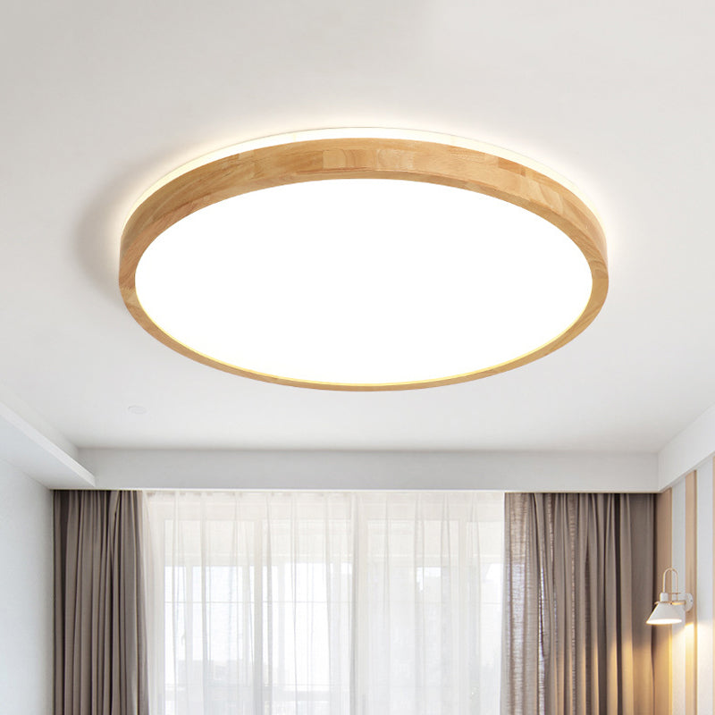 Nordic Led Wood Circle Ceiling Lamp With Acrylic Shade - Flush Mount Recessed Lighting Warm/White