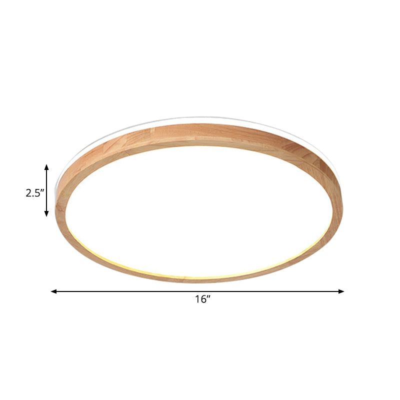 Nordic Led Wood Circle Ceiling Lamp With Acrylic Shade - Flush Mount Recessed Lighting Warm/White