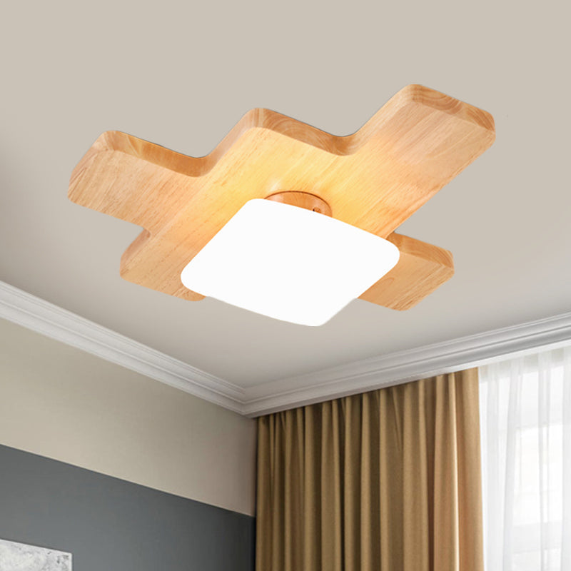 Nordic Wood LED Flush Light - Jigsaw Puzzle Ceiling Mount for Family Room with Acrylic Shade