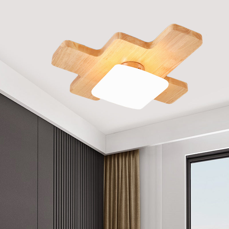 Nordic Wood LED Flush Light - Jigsaw Puzzle Ceiling Mount for Family Room with Acrylic Shade