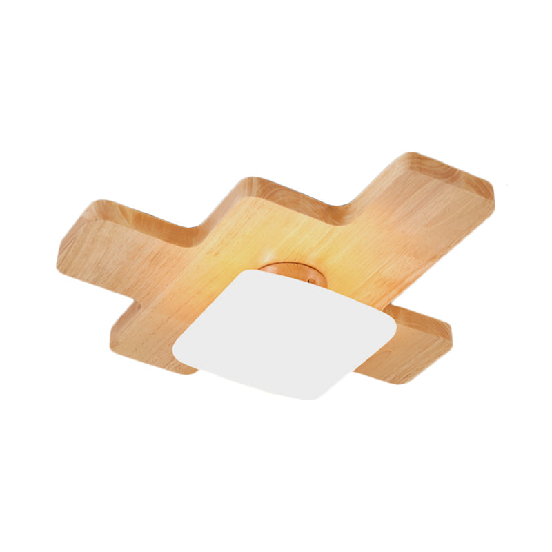 Nordic Wood LED Flush Light - Jigsaw Puzzle Ceiling Mount for Family Room with Acrylic Shade