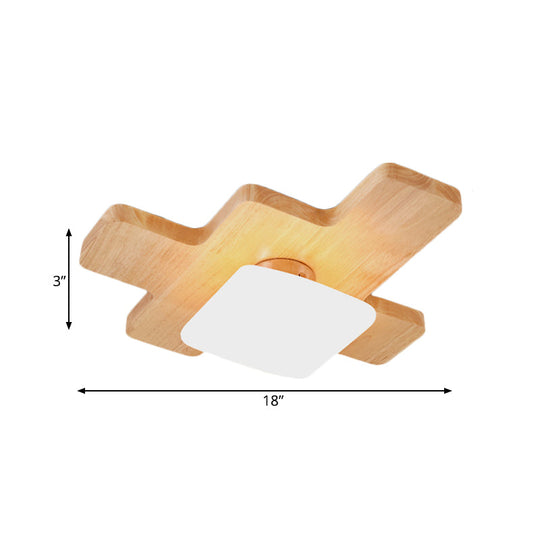 Nordic Wood LED Flush Light - Jigsaw Puzzle Ceiling Mount for Family Room with Acrylic Shade