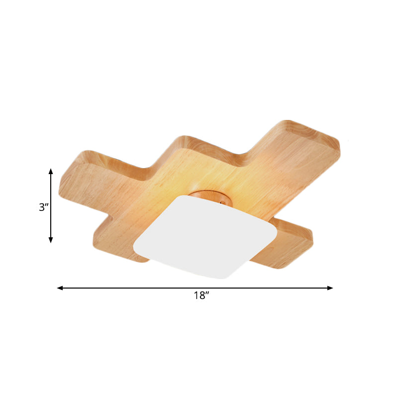 Nordic Wood Led Flush Light - Jigsaw Puzzle Ceiling Mount For Family Room With Acrylic Shade