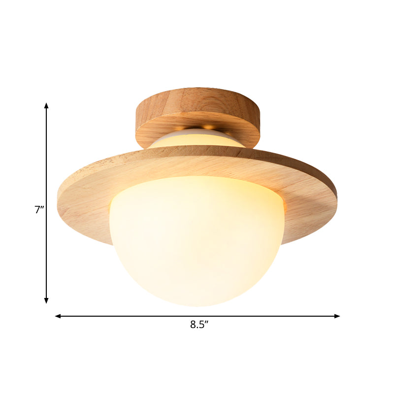 Sleek Semi Flush Mount Ceiling Lamp with Opal Frosted Glass and Wood Banding Belt