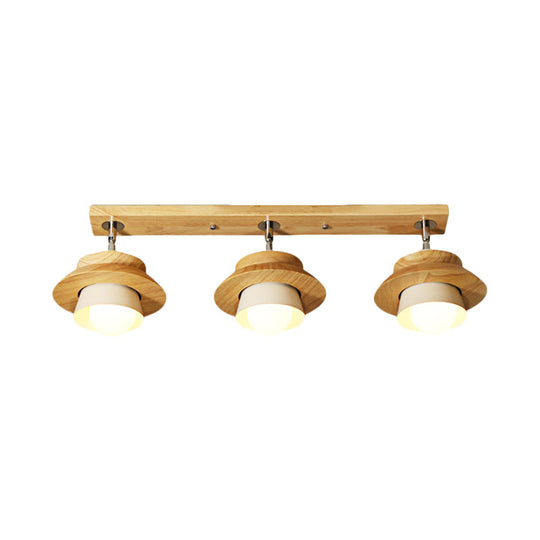 Swivelable Nordic Wooden Flush Mount Ceiling Lamp with Dual Cap Shade - 3-Light White Semi for Sitting Room