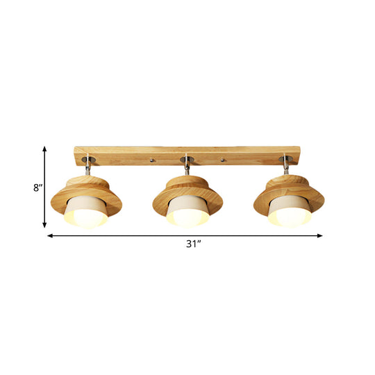 Swivelable Nordic Wooden Flush Mount Ceiling Lamp with Dual Cap Shade - 3-Light White Semi for Sitting Room