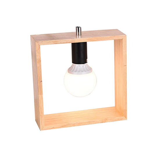 Minimalist Wood Table Lamp With Square Frame - Bedside Nightstand Light Single Bulb Design