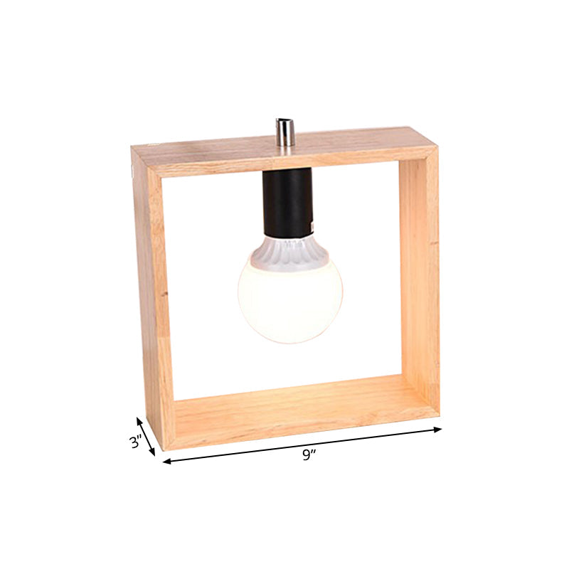 Minimalist Wood Table Lamp With Square Frame - Bedside Nightstand Light Single Bulb Design