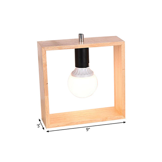 Minimalist Wood Table Lamp With Square Frame - Bedside Nightstand Light Single Bulb Design