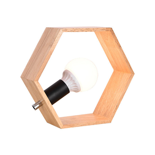 Minimalist Wooden Hexagon Nightstand With Naked Bulb Lighting