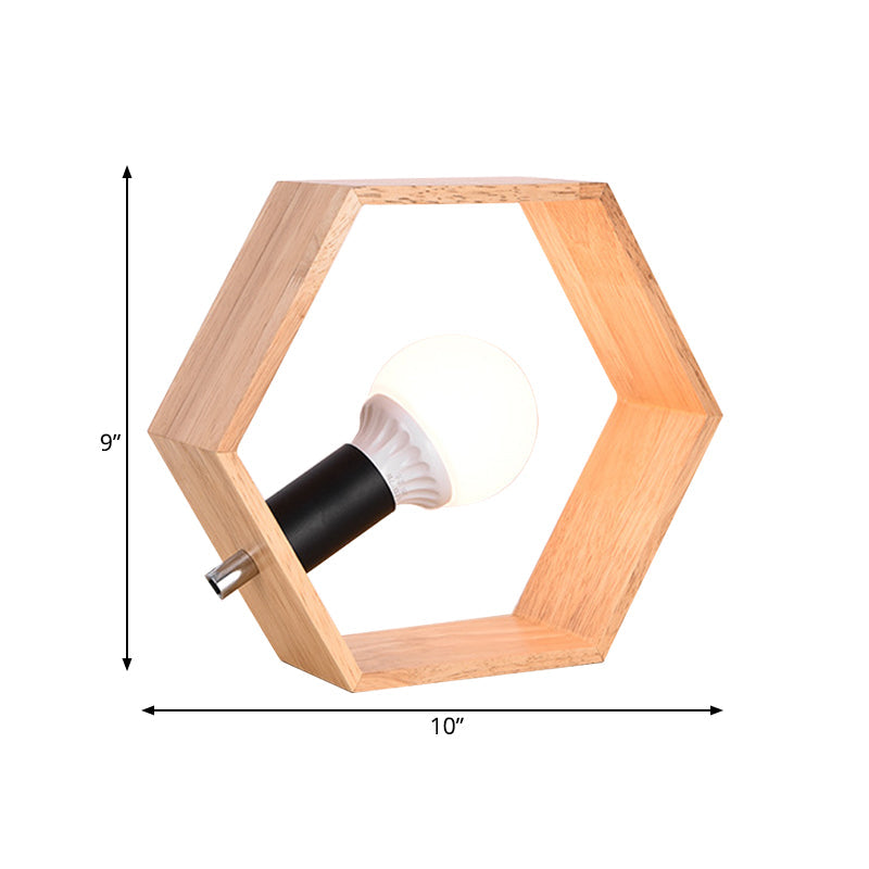 Minimalist Wooden Hexagon Nightstand With Naked Bulb Lighting