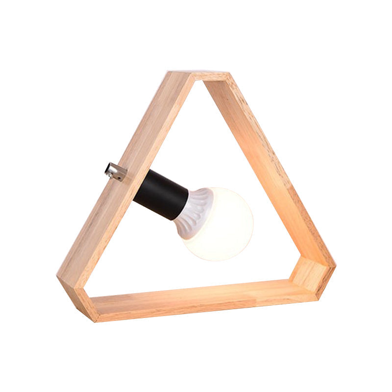 Beige Night Light Table Lamp With Wooden Triangular Frame For Bedroom