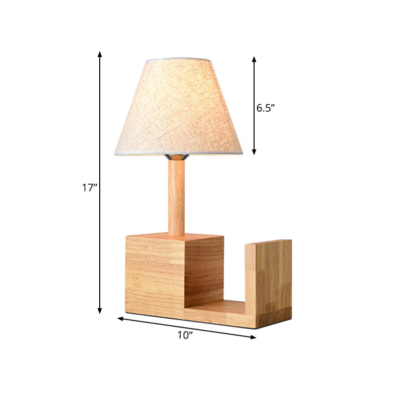 Contemporary Empire Shade Table Light With Bookshelf Design - Beige