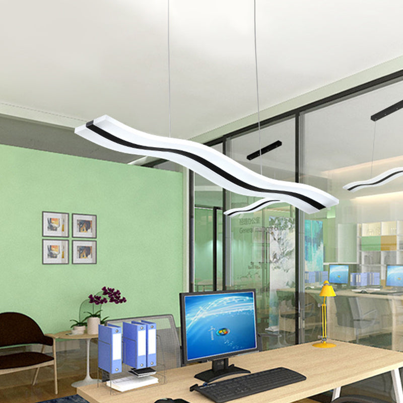 Waveform Drop Pendant Acrylic LED Hanging Light Fixture in Black, Warm/White Light for Office