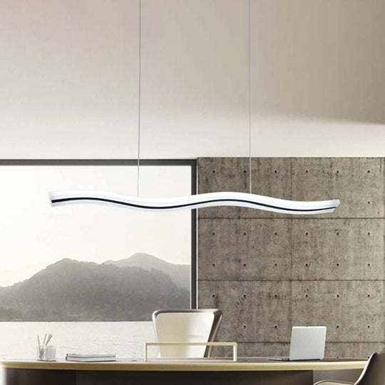 Waveform Drop Pendant Acrylic LED Hanging Light Fixture in Black, Warm/White Light for Office