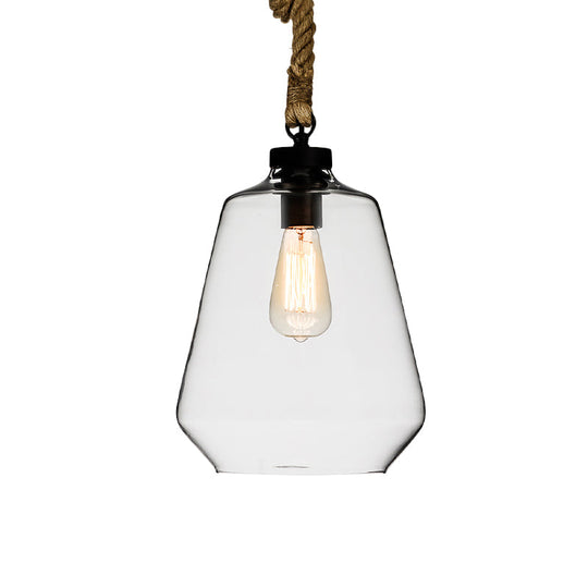 Adjustable Industrial Kitchen Pendant Light with Clear Glass and Rope Suspension