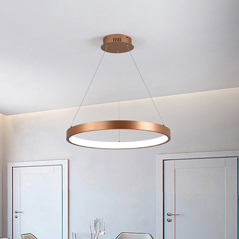 Gold Metallic Minimalist Led Hoop Chandelier - Warm/White Light 1/2/3-Tier Ceiling Pendant / 1 Tier