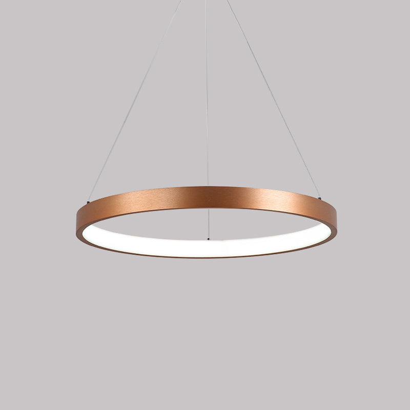 Gold Metallic Minimalist Led Hoop Chandelier - Warm/White Light 1/2/3-Tier Ceiling Pendant