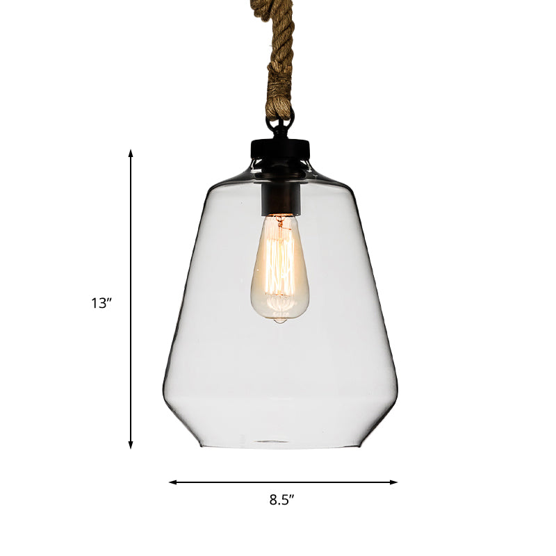 Adjustable Industrial Kitchen Pendant Light with Clear Glass and Rope Suspension