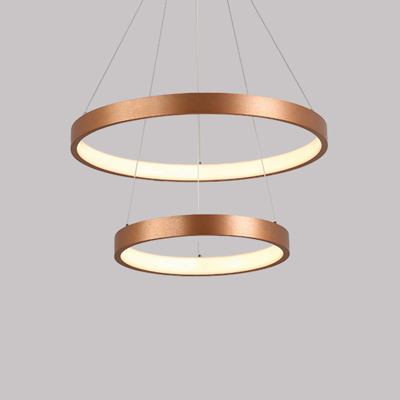 Gold Metallic Minimalist Led Hoop Chandelier - Warm/White Light 1/2/3-Tier Ceiling Pendant