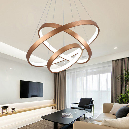 Metallic Minimalist 3-Tier Hoop LED Chandelier in Gold - Warm/White Light