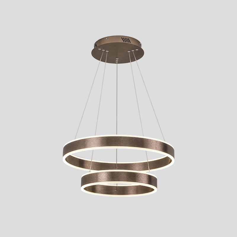 Adjustable Loop Pendant Led Chandelier - Modern Acrylic Coffee Design With 1/2/3-Tier Warm/White