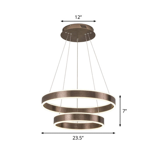 Adjustable Loop Pendant Led Chandelier - Modern Acrylic Coffee Design With 1/2/3-Tier Warm/White