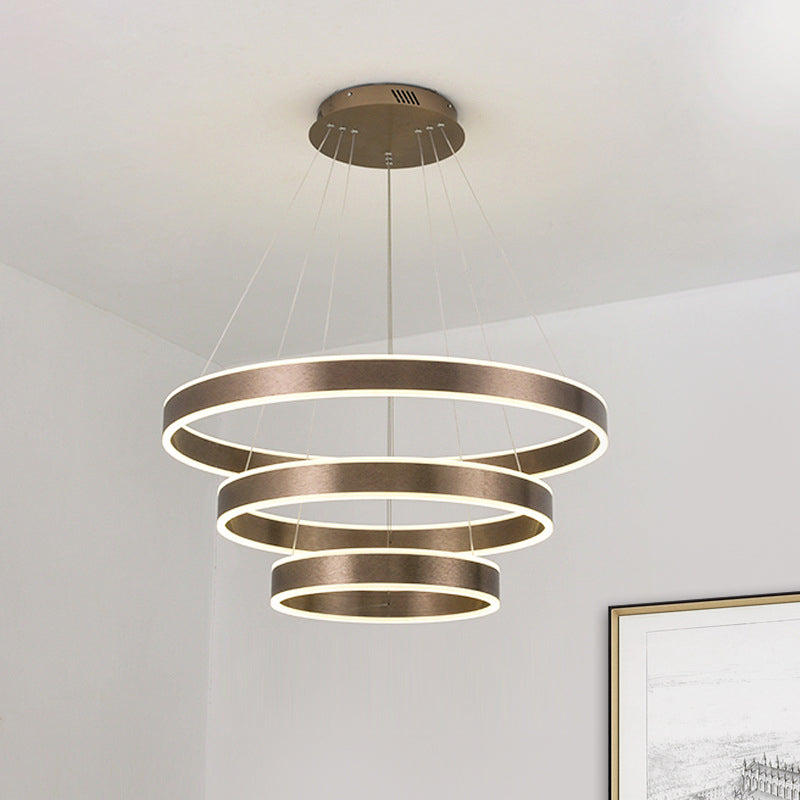 Adjustable Loop Pendant Led Chandelier - Modern Acrylic Coffee Design With 1/2/3-Tier Warm/White