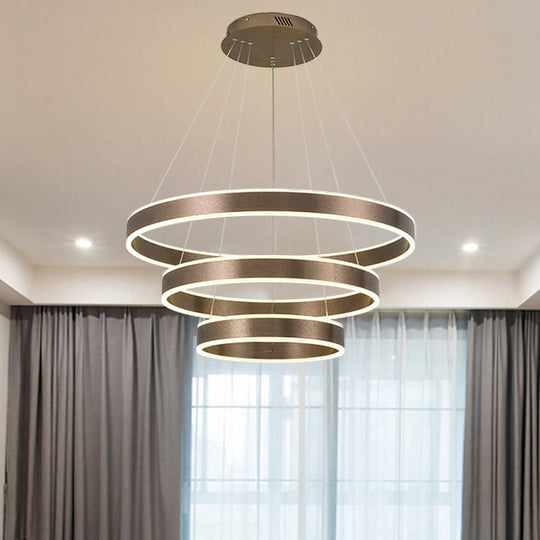 Adjustable Loop Pendant Led Chandelier - Modern Acrylic Coffee Design With 1/2/3-Tier Warm/White