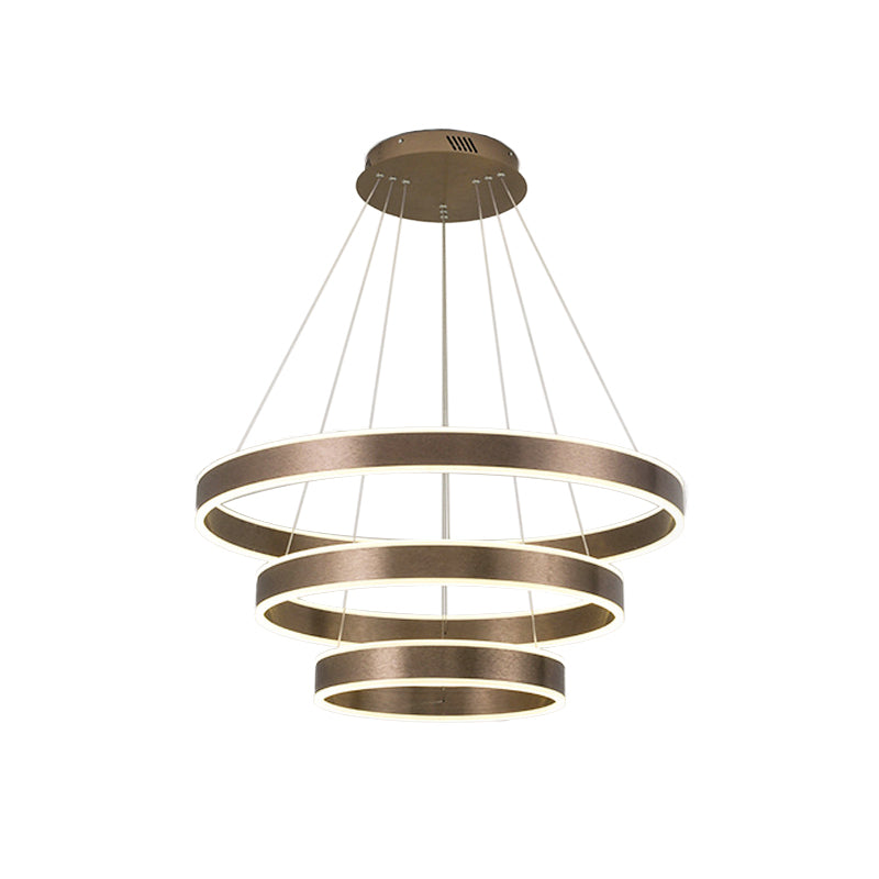 Adjustable Loop Pendant Led Chandelier - Modern Acrylic Coffee Design With 1/2/3-Tier Warm/White