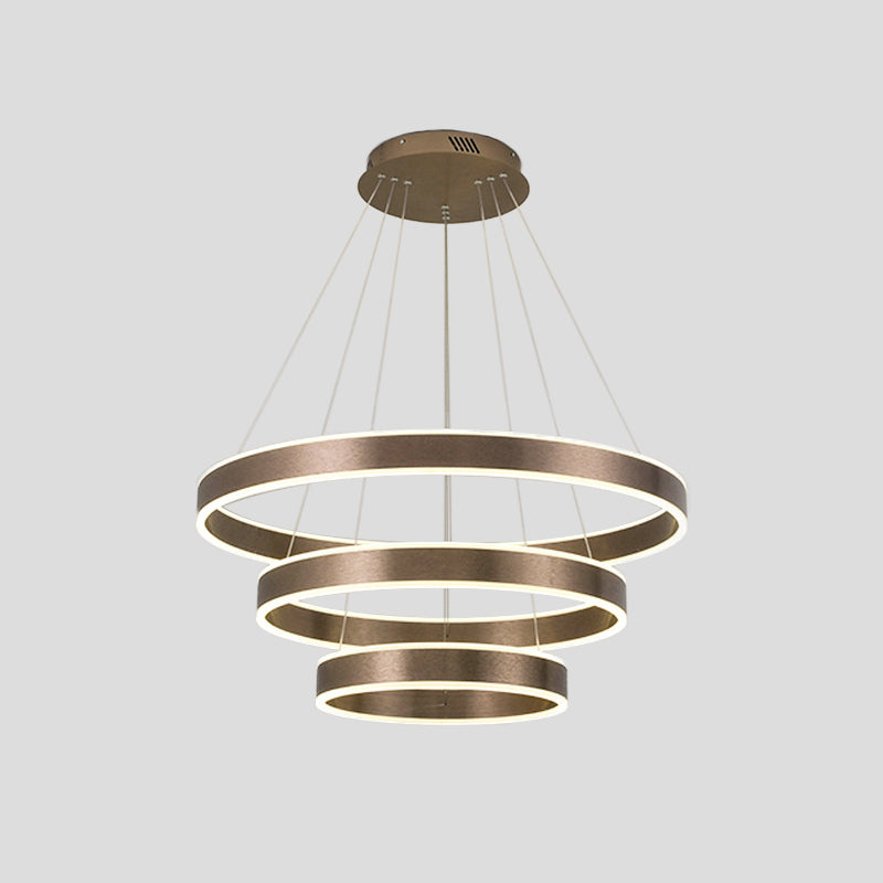 Adjustable Loop Pendant Led Chandelier - Modern Acrylic Coffee Design With 1/2/3-Tier Warm/White