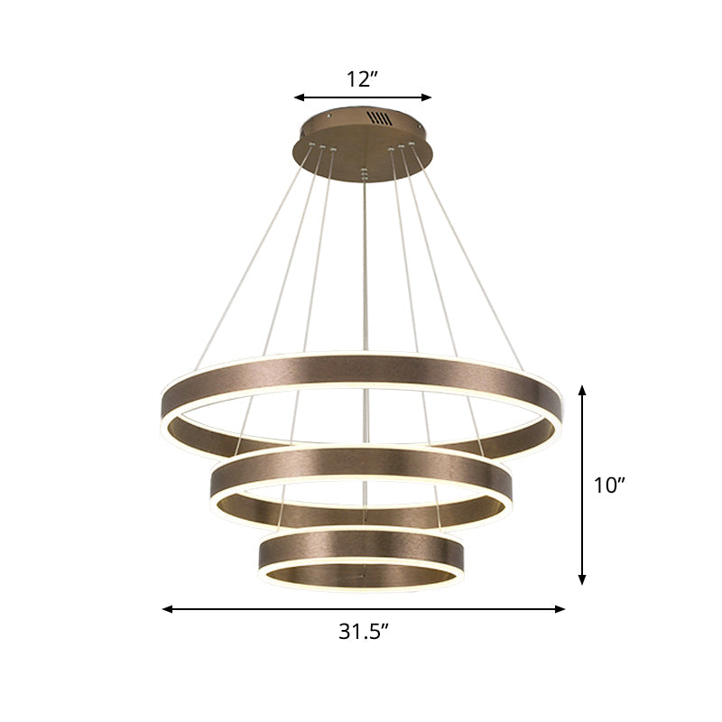 Adjustable Loop Pendant Led Chandelier - Modern Acrylic Coffee Design With 1/2/3-Tier Warm/White