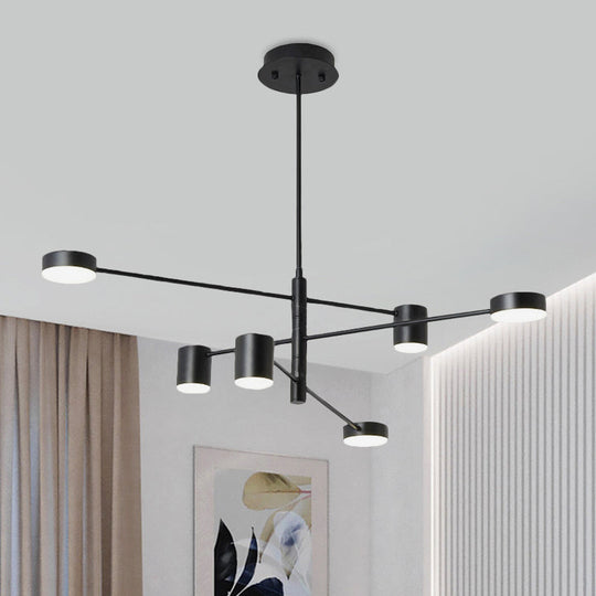 Modern Black/White Iron Pendant Chandelier - 3/4-Tier Straight Arm 6/8 Bulbs Led Light In Warm/White