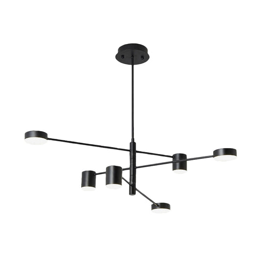 Modern Black/White Iron Pendant Chandelier - 3/4-Tier Straight Arm 6/8 Bulbs Led Light In Warm/White