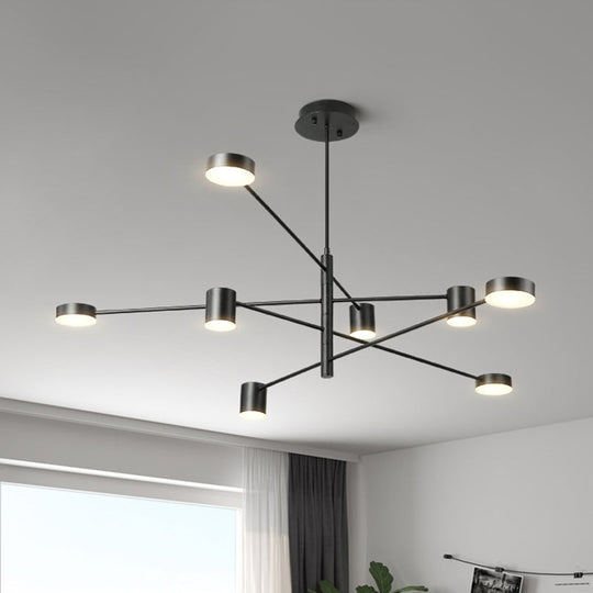 Modern Black/White Iron Pendant Chandelier - 3/4-Tier Straight Arm 6/8 Bulbs Led Light In Warm/White