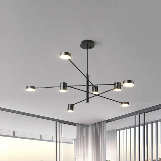 Modern Black/White Iron Pendant Chandelier - 3/4-Tier Straight Arm 6/8 Bulbs Led Light In Warm/White