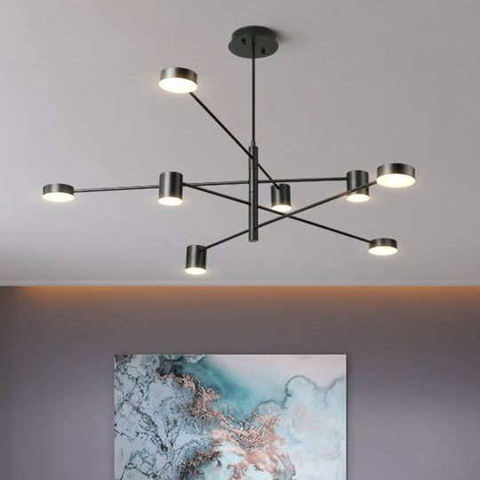 Modern Black/White Iron Pendant Chandelier - 3/4-Tier Straight Arm 6/8 Bulbs Led Light In Warm/White