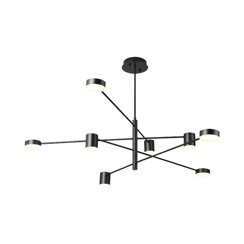 Modern Black/White Iron Pendant Chandelier - 3/4-Tier Straight Arm 6/8 Bulbs Led Light In Warm/White