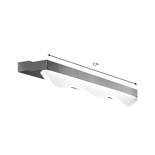 Modern Led Vanity Light With Stainless Steel Wall Mount And Wave Shade - 17/21 Width