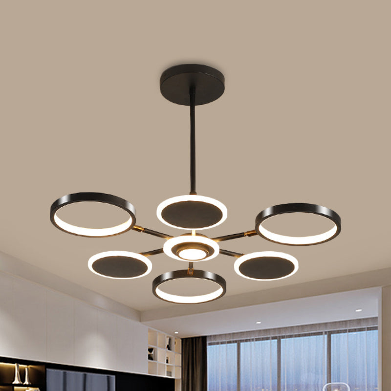 Contemporary Adjustable Loop Metal Chandelier Lamp - Black/Gold 6 Bulbs Led Pendant Light Ideal For