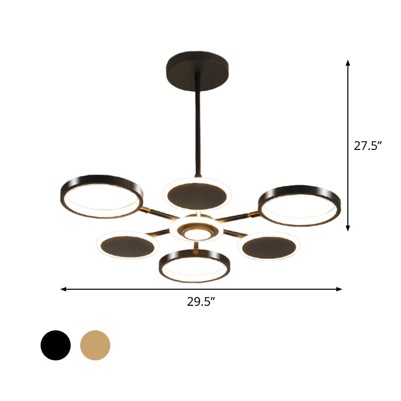 Contemporary Adjustable Loop Metal Chandelier Lamp - Black/Gold 6 Bulbs Led Pendant Light Ideal For