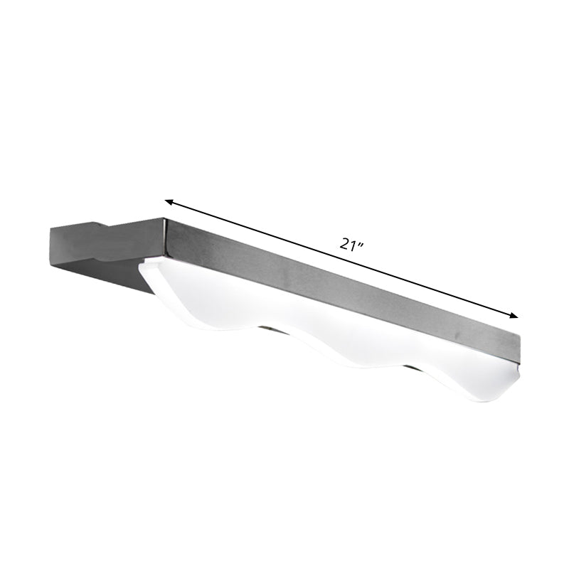 Modern Led Vanity Light With Stainless Steel Wall Mount And Wave Shade - 17/21 Width